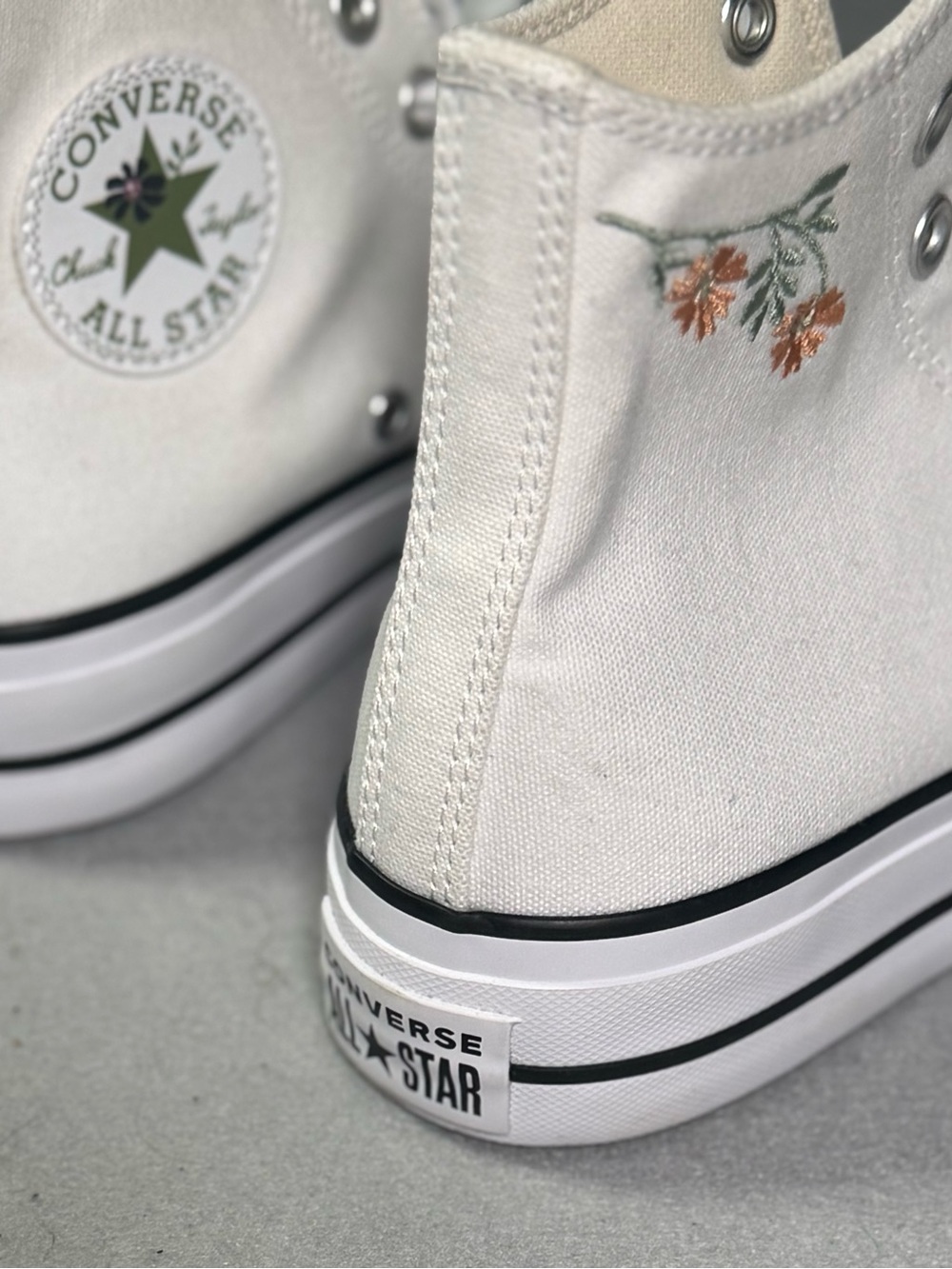Custom Converse Chuck Taylor Platform High Top Floral Embroidered Sneakers W 6.5